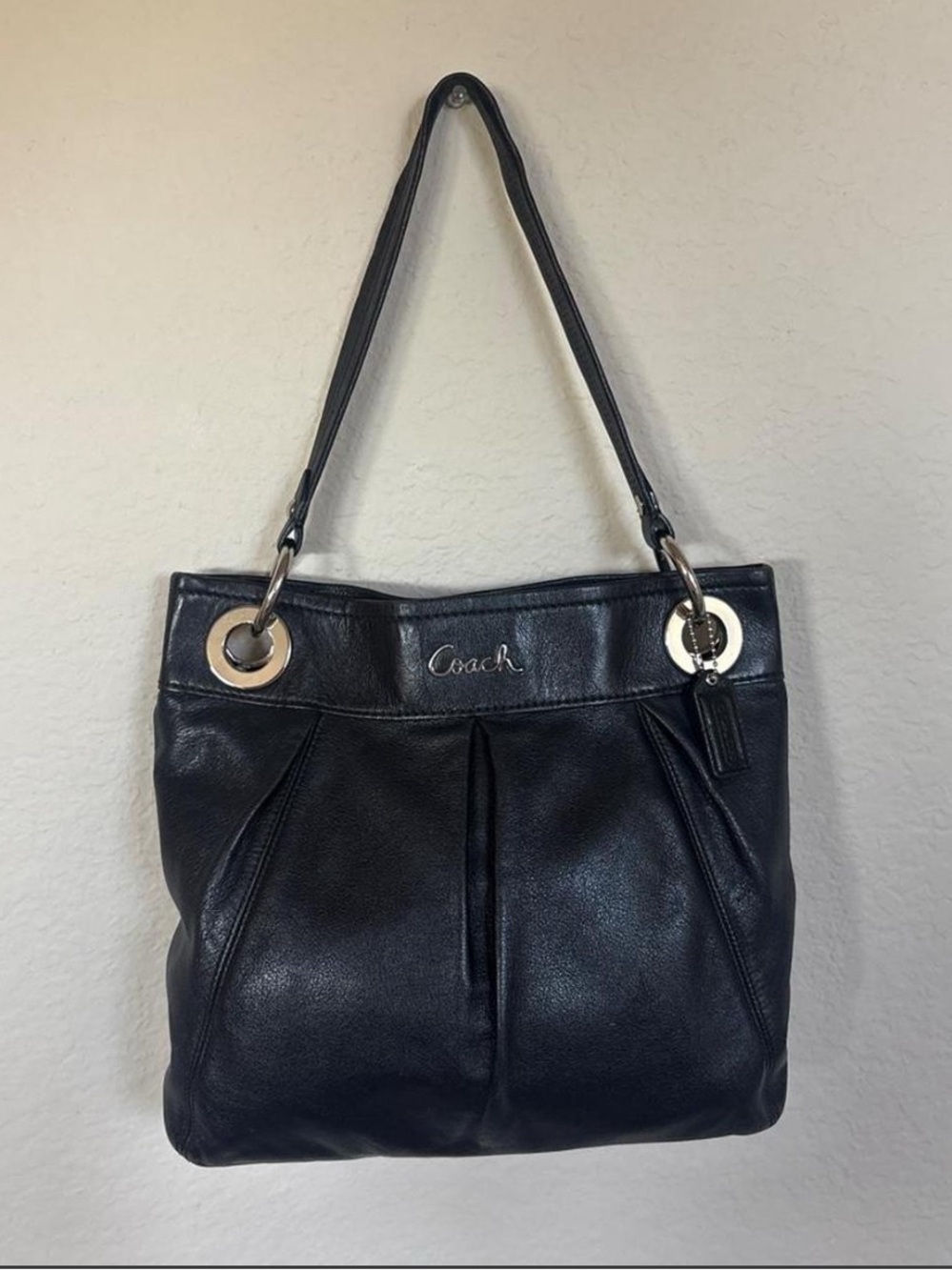 Coach Ashley F17605 Black Leather Shoulder Bag